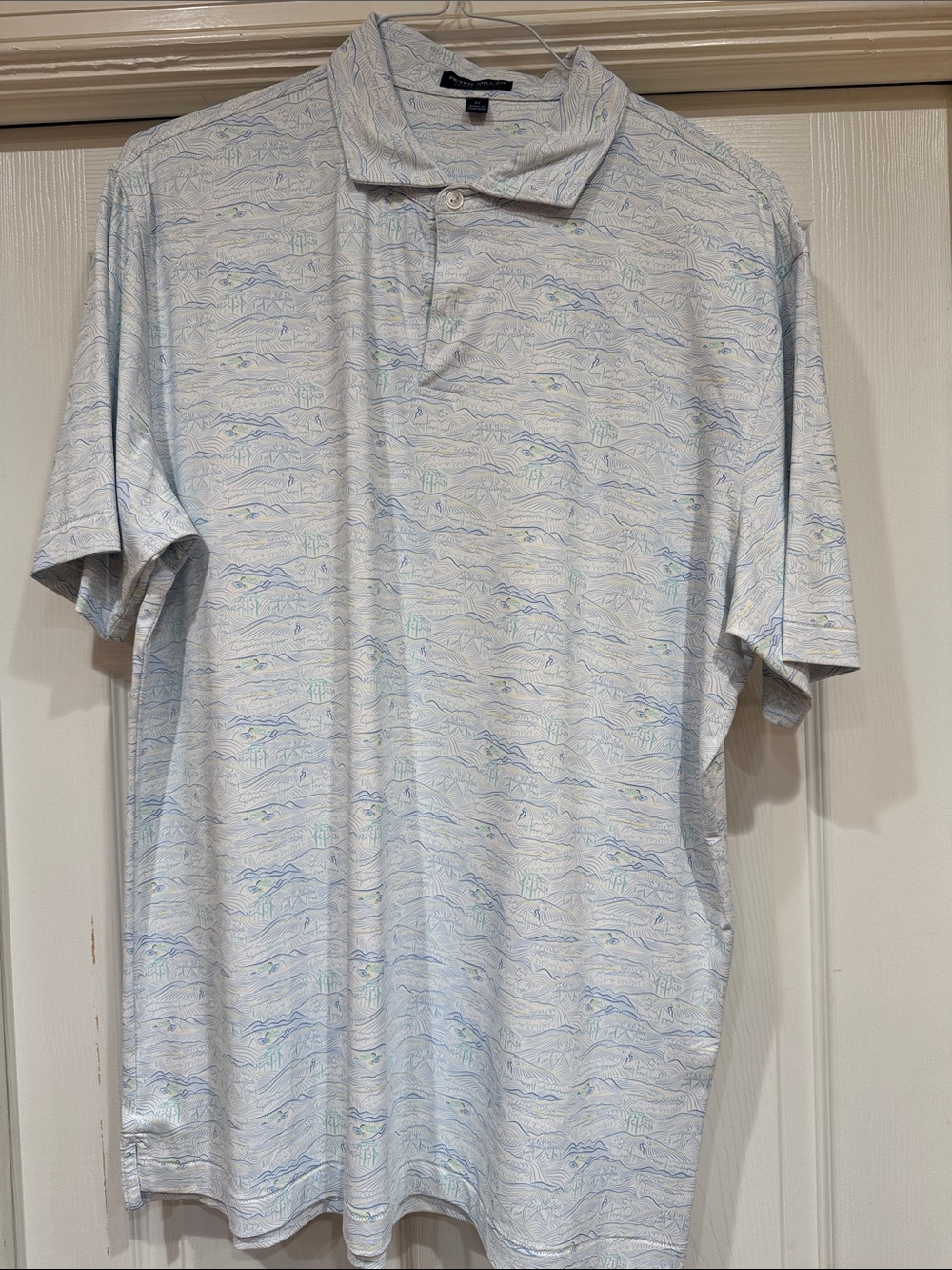 Peter Millar Light Blue & White Patterned Polo